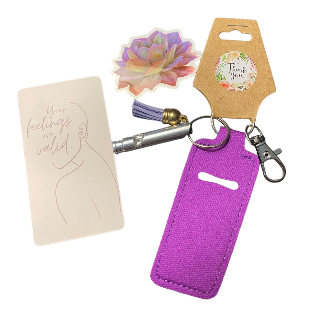 🆕 Pick 3/$15🎉 Chapstick Holder Bag Charm/Keychain & Whistle in Purple